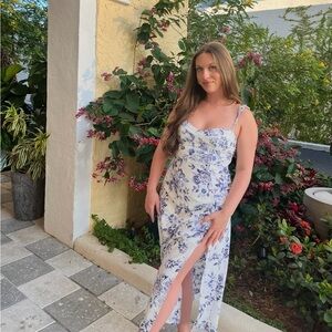 WORN ONCE Petal & Pup Blue Floral Midi Dress Size 6